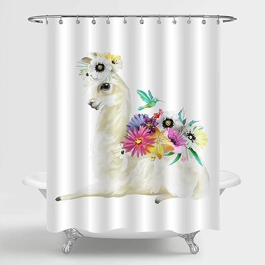 Amazon Com Mitovilla Mexican Llama Shower Curtain For Bathroom Decor Wildlife Alpaca With Colorful Flowers Wreath And Floral Bouquet Bathoom Accessories Llama Gifts For Girls And Women 72 W X 78 L Home