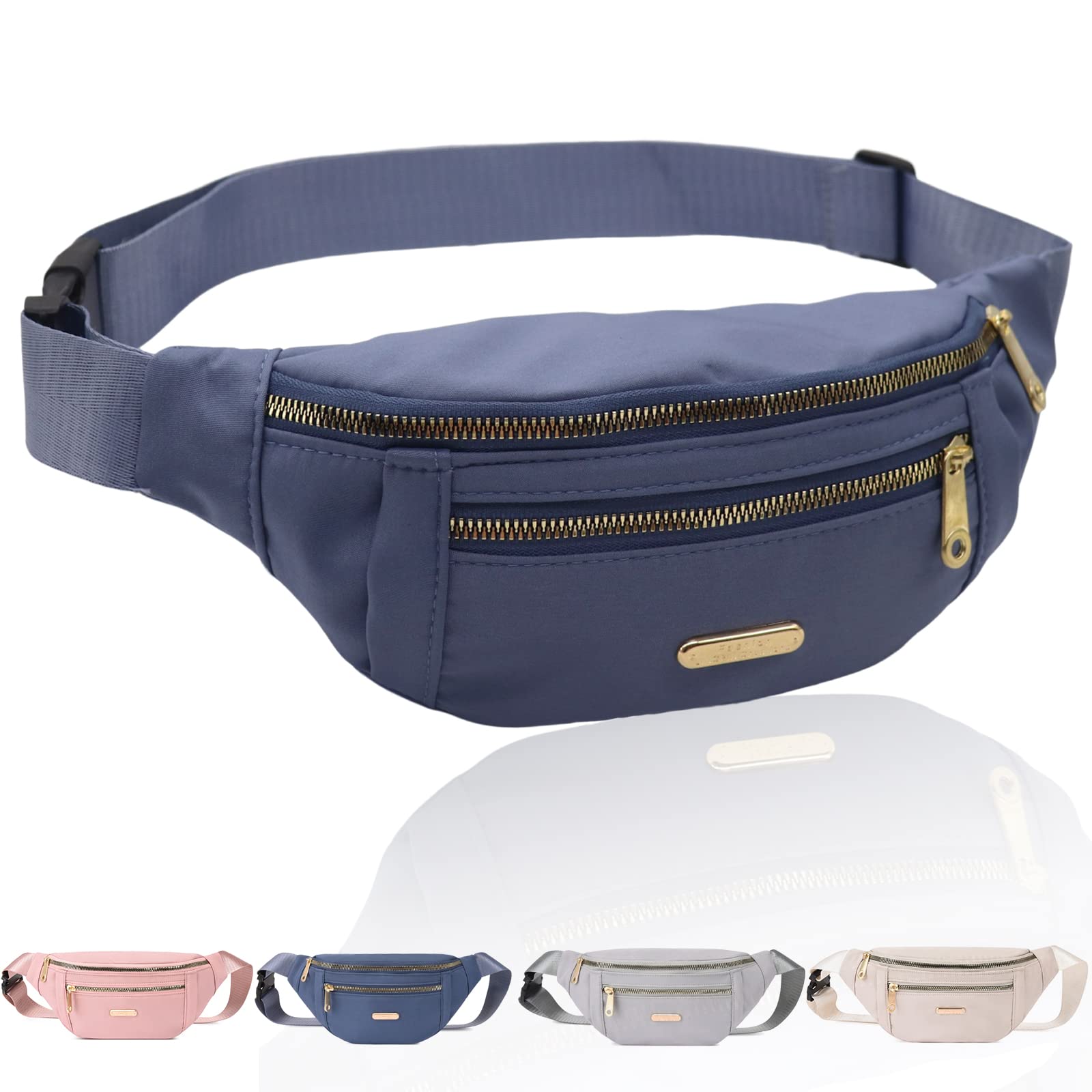 Fanny Pack Fashionable Waist Bag Casual Travel Bum Bag with 3 Zipper Pockets for Women Men Sports Running Hiking Jogging (Blue)