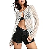 SHENHE Women's Summer Lightweight Crochet Cardigan Open Front Sheer Knit Cover Up Cardigan