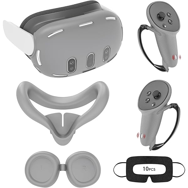 Meta Quest 2 Grip Covers Protective Cover Case Set For Meta Quest 3, 7 In 1 Silicone VR Headset Face & Lens Cover, Eyes Cover Controller Grips Skin Shell Protector, Anti-Leakage Nose