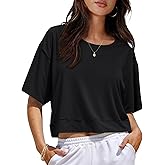 UNCLECAT Womens Short Sleeve Cropped T Shirts Crew Neck Trendy Tops Casual Solid Loose Fit Basic Tees
