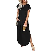 ANRABESS Womens Summer Maxi Dress 2026 Casual Short Sleeve Loose Split Wrinkle-Free Beach Vacation Long Sundress with Pockets