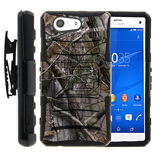 Xperia Z3 Compact Case, Xperia Z3 Compact Holster, Two Layer Hybrid Armor Hard Cover with Built in Kickstand for Sony Xperia Z3 Compact D5803 D5833 from MINITURTLE | Includes Screen Protector - Tree Bark Hunter Camouflage