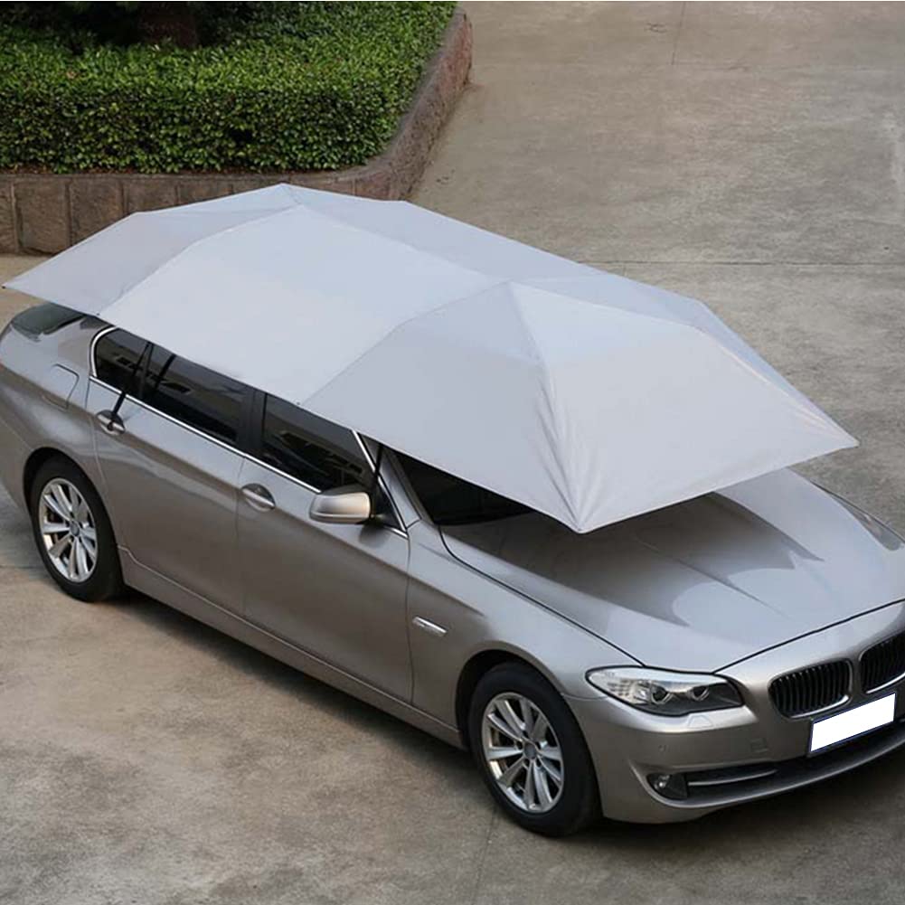 Luqeeg Car Sunshade Umbrella, Portable Folded Anti UV Sun Proof Sun Shelter Protect Cover, Universal Fit, Silver