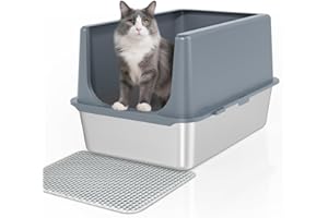 LIHONG Stainless Steel Cat Litter Box, XL Metal with Lid, Cat Litter Pan for Large Cats, Non-Sticky Large Kitty Litter Box, Anti-Leakage, 23.5" X 15.5" X 14" XXL
