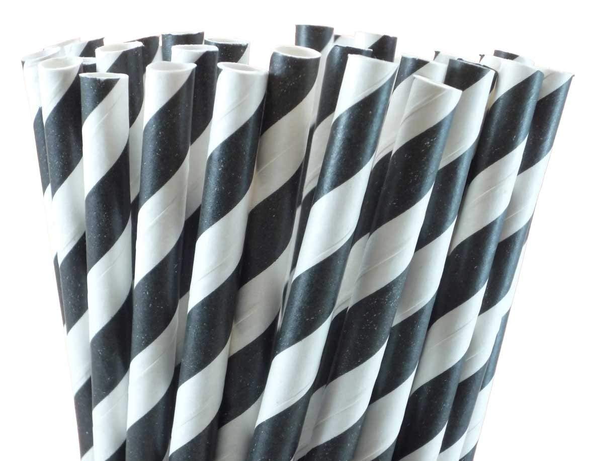250 Black/White Paper Straws - 6mm x 200mm (8") - Biodegradable Compostable Eco-Friendly