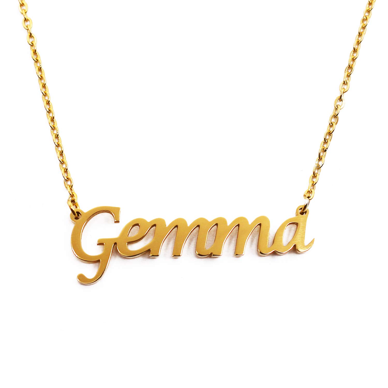 Kigu Gemma Personalised Name Necklace 18ct Gold Plated, Custom Dainty Name Pendants, Jewellery for Ladies, Girlfriend, Mother, Sister, Friends