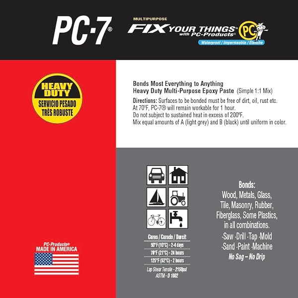 PC PRODUCTS PC-7 EPOXY ADHESIVE PASTE, TWO-PART HEAVY DUTY, 1 LB IN TWO CANS, CHARCOAL GRAY 62774, (PACK OF 2)