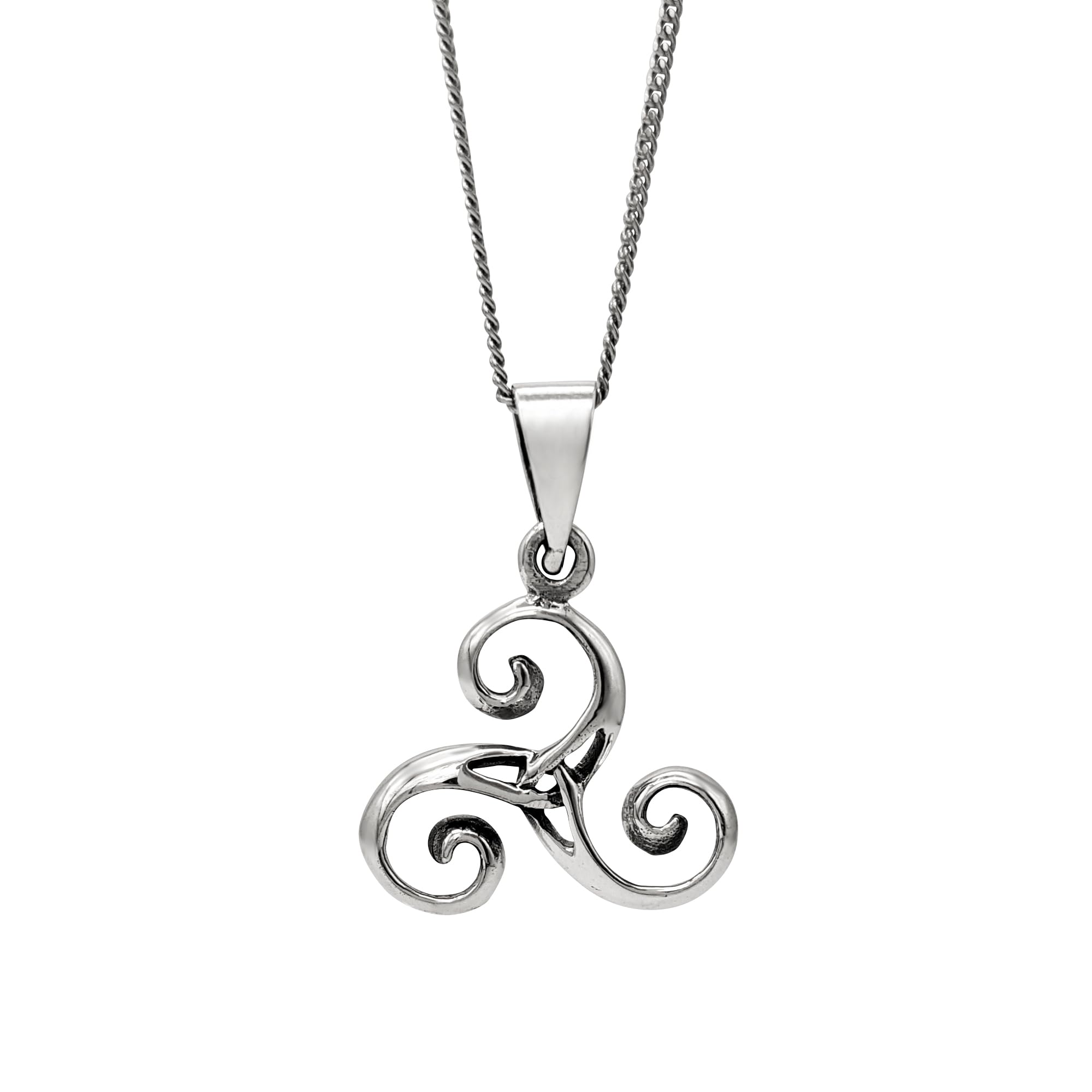81stgeneration 925 Silver Triskele Necklace for Men - Sterling Silver Celtic Triskelion Pendant on 18" Curb Chain - Triple Spiral Design - Symbolic Boho Jewellery for Women - Spiritual Amulet