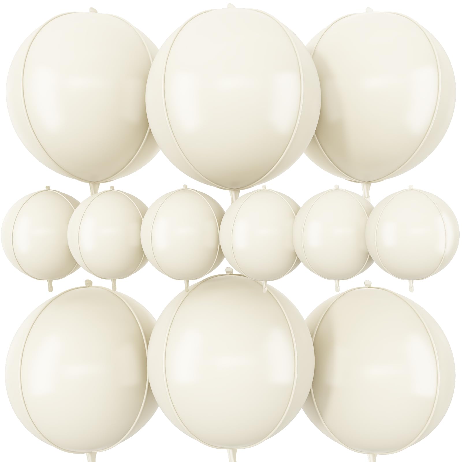 Photo 1 of 12Pcs Cream White Round Foil Balloons, 22" 10" 4D Helium 4D Mylar Ivory Balloon, Beige Big Foil Balloon Sand White for Birthday Boho Wedding Anniversary Bridal Shower Gender Reveal Party Decorations