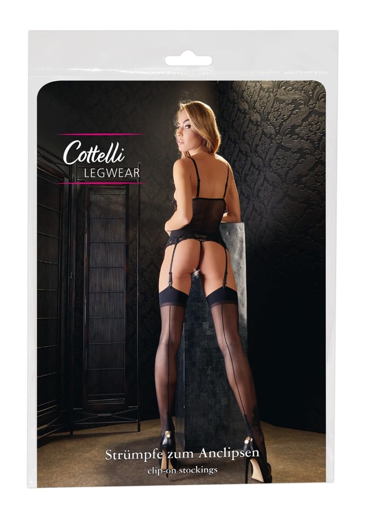 Cottelli Collection Suspender Stockings with Sewing for Straps, Black, Size 6 Black