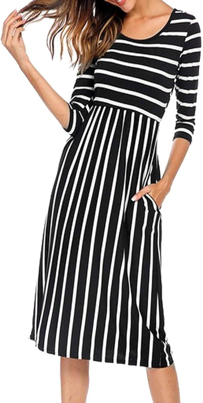 Kleid Braun Weiß Gestreift