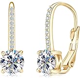 AINUOSHI 1 Carat Moissanite Leverback Earrings for Women, 925 Sterling Silver 18k Gold-Plated Dangle Drop Earrings, D-E Color Lab Created Moissanite CTW 2 Carat with GRA Certificate