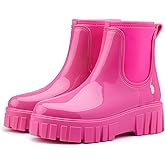 Gets Womens Rain Boots, Waterproof Platform Rubber Chelsea Rainboots, Comfortable Short Shoes Ankle Garden Boots for Outdoor Work