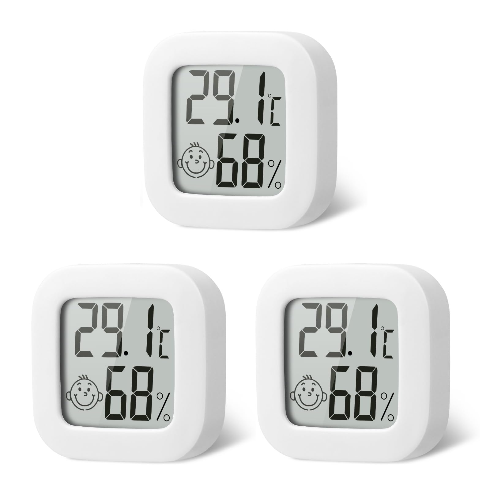 flintronic 3pcs Room Thermometer Hygrometer Indoor, Mini Digital Temperature Humidity Meter Gauge, Accurate Hygrometer with Clear LCD Display and Face Icons for Home Baby,Office, Garden(with Battery)