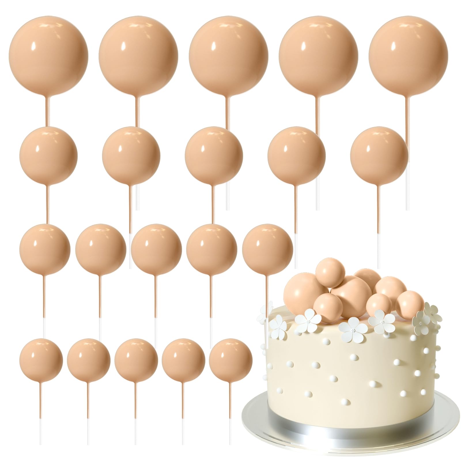 Photo 1 of ASTARON 20 Pcs Ball Cake Topper Decorations Mini Balloons Cake Topper Sticks Light Brown Balls Cake Picks Cake Topper Balls Cake Decorations for Wedding Birthday Cake Decorations