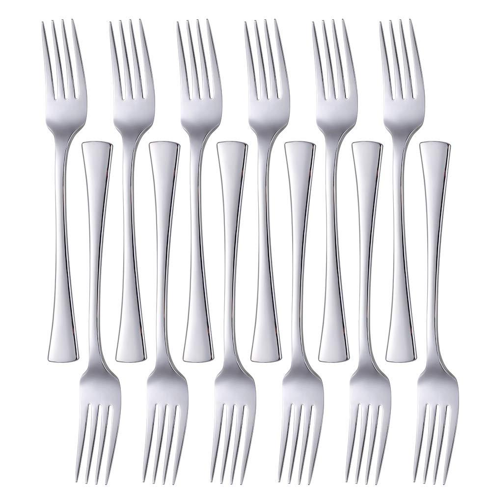 Meisha Dessert Forks Set of 12, Stainless Steel Salad Forks Fruit Forks, Mirror Finished Silverware Cutlery Forks, Silver