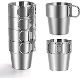 Ftabernam 4-Pack Stainless Steel Camping Cups with Foldable Handle, 10 oz Camping Coffee Mugs with Double Wall Design, Ideal for Outdoor Activities, Travel, and Home Use
