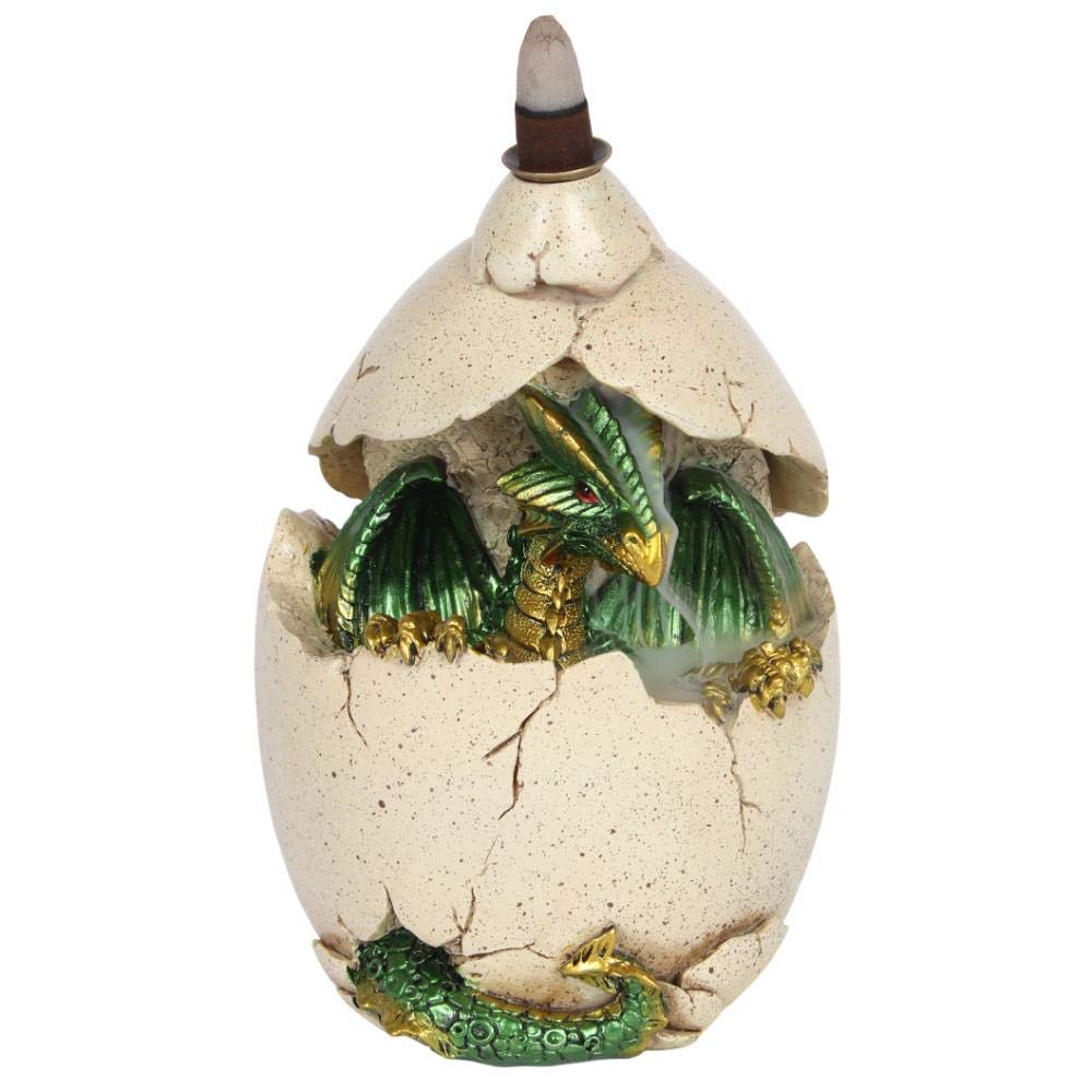 Mystical Green Dragon in Egg Resin Backflow Incense Burner - 16.5cm x 12cm (1 Pc.) - Unique & Eye-Catching Design - Enhance Relaxation & Meditation - Ideal for Artistic Home Decor