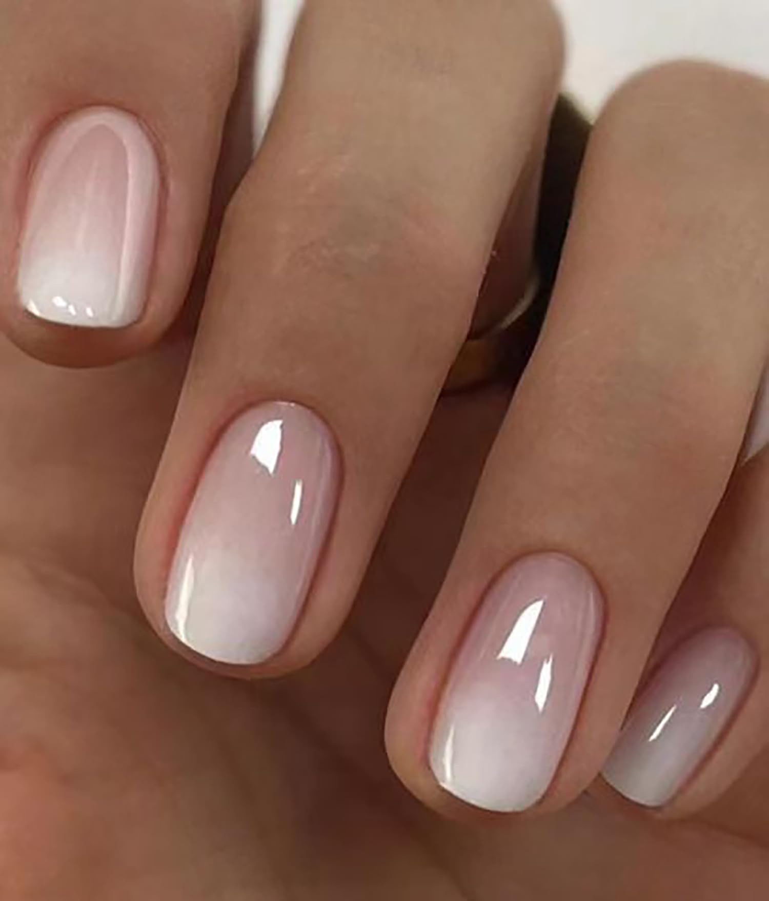 Gradient Short Press on Nails Square Chrome False Nails with Design French Acrylic Nails Glossy Reusable press on nails chrome Fake Nails Full Cover Stick on Nails for Women and Girls