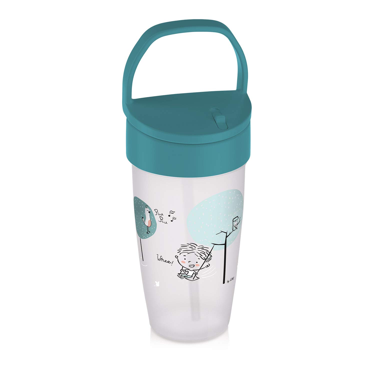 LOVI Leak-Proof Drinking Cup with Soft Silicone Straw for Children | Straw Bottle with a Handle, lid, Click&Go Closure and a Safe-Lock