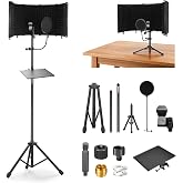 Microphone Isolation Shield with Tripod Stand &amp; Pop Filter | Mic Stand With Isolation Shield, Professional Recording Studio Equipment For Podcasting, Broadcasting, Vocal Recording