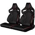 BRAUM - Pair of Black Leatherette ORUE Series Diamond Edition Racing Seats With Red Stitching and Piping (BRR6-BDRS)