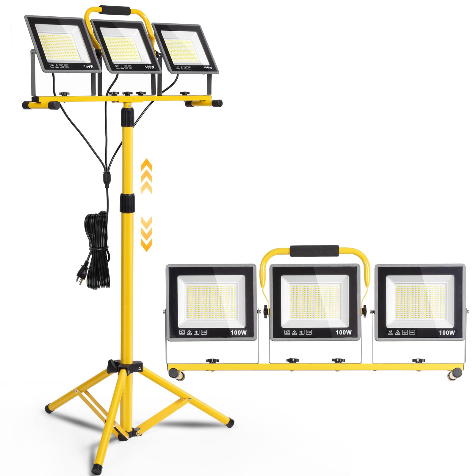 Photo 1 of 31000 Lumen LED Work Lights with Stand - 3 Head Portable Work Lights with 16.5FT Cords - IP66 Waterproof Foldable Tripod Work Lamp for Outdoor Indoor Job Site Construction Garage Site Lighting (6500K)