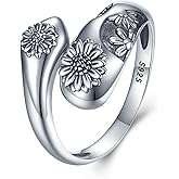 qielizhu Sunflower Spoon Rings for Women S925 Sterling Silver Sunflower Ring Flower Jewelry Gifts for Women