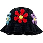 Ahouws Crochet Bucket Hat for Women Flower Knit Hat Hollow Out Foldable Cap Hats