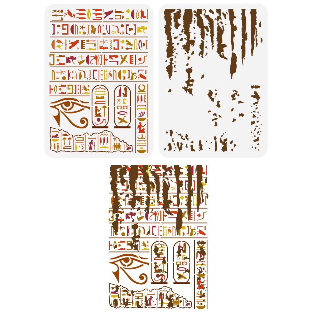 FINGERINSPIRE 2 Pcs Egyptian Hieroglyphs Painting Stencil 21x29.7cm Reusable Eye of Horus Pattern Drawing Template Ink Texture Decoration Stencil for Painting on Wood Wall Fabric Furniture