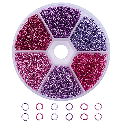 Pandahall 1 Box (about 1080PCS) Colorful Pink Theme Aluminum Wire Open Jump Rings for jewelry Making Accessories 6x0.8mm