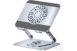 Navor Adjustable Laptop Stand with Cooling Fan, 360° Rotating Base, Foldable Aluminum Riser, Ergonomic Height & Angle, Portab
