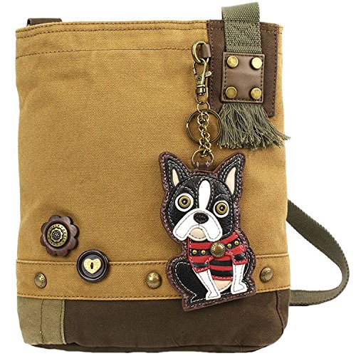Chala Boston Terrier Patch Crossbody Handbag (Brown)