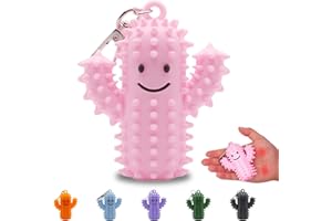 DOACPCR 1 PCS Little Ouchies Pain Fidget，Silicone Cactus Stim Tools for Adults, Sensory Pain Stim Fidget Toy , Spiky Grippy Stim Keychain, Anxiety Relief Items Fidget, Fun Gift for Friends and Family (Pink)