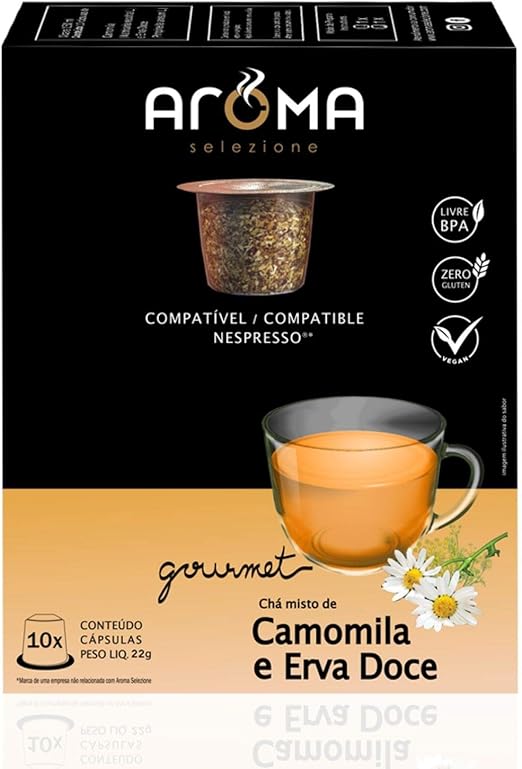 Cápsulas de Chá Camomila com Erva Doce Aroma Selezione, Compatível com Nespresso, Contém 10 Cápsulas 