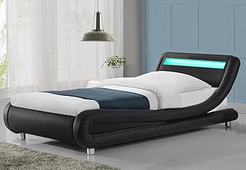 Madrid Led Lights Modern Designer Bed Frame Black Single Size Single 3ft Black
