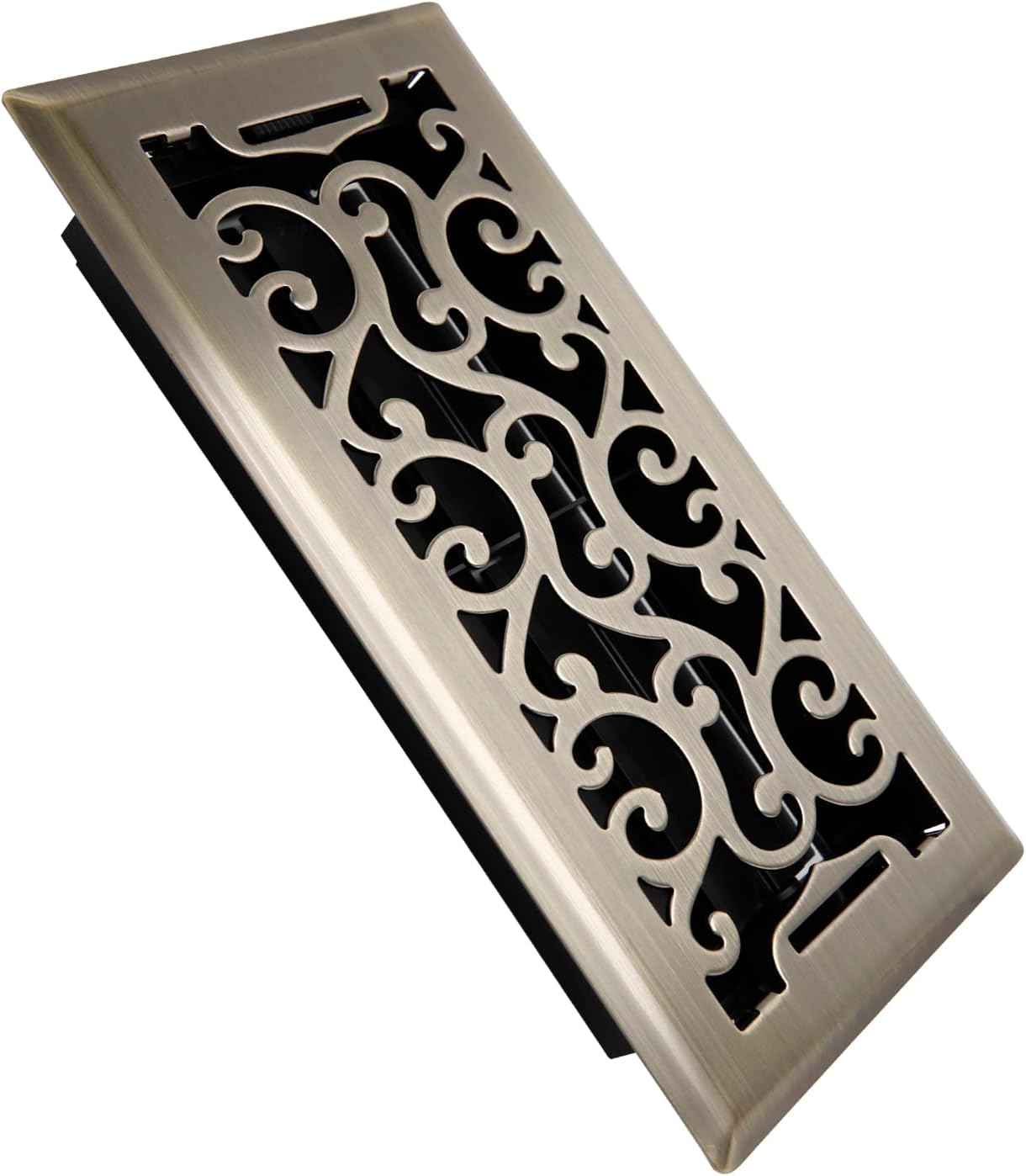 Registers, Grilles & Vents - SANYCASA Floor Register 4x10 Inches Heavy Duty Walkable Floor Register Easy Adjust Air Flow Floor Vents - Neoclassical Design - Antique Brass - Vent Cover for Home Floor