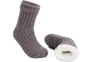 LEMZONE Men's Fluffy Slipper Socks Non Slip Winter Warm Cozy Fleece Lining Cabin Socks with Grips
