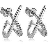 Mikovivi Stud Earrings for Women Trendy, Simple Dainty X Earrings Studs Cubic Zircon Minimalist Jewelry for Women Gifts