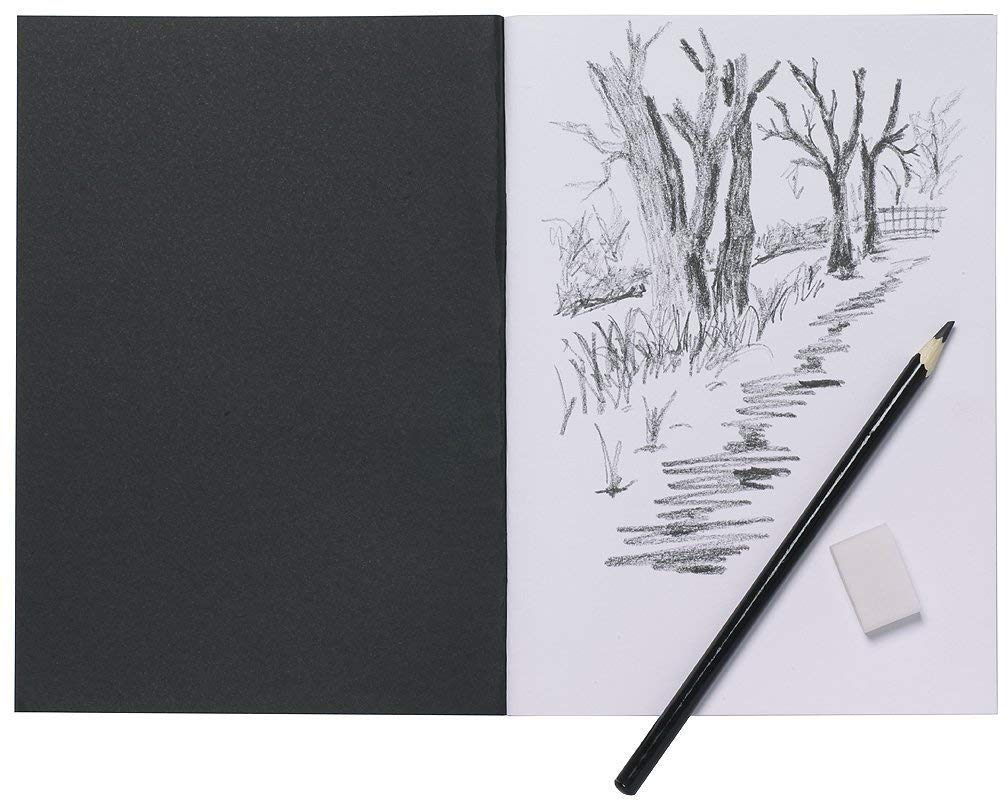 3 X A5 Artist Sketch Book White Cartridge Paper Black Card Cover Art Pad