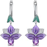 Natural Amethyst Earrings for Women 925 Sterling Silver Purple Amethyst Earrings for Mother Wife Her