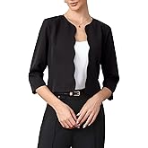 Allegra K Crop Blazer for Women's Open Front 3/4 Sleeve Collarless Jacket
