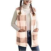 Girls Boys Flannel Plaid Vest Kids Open Front Sherpa Jacket Fuzzy Fleece Long Sleeveless Lightweight Tops Jackets