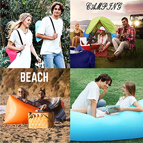 HUAXXIA Inflatable Lounger Air Sofa,Pillow-Shaped Headrest Waterproof Oxford Fabric Portable Inflatable Recliner/Chairs for Indoor & Outdoor Camping Party Picnic Beach Travel (Aqua Blue)