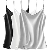 VIDUSSA Sexy Tank Tops Womens Satin Cami Top Pack V Neck Camisole Spaghetti Strap Tank Loose Sleeveless Blouses