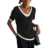 CBZDJX Women's Tops V Neck Short Sleeve Shirts for Women Summer Top Comfort Colors T-Shirt Workout Clothes Fashion Outfits