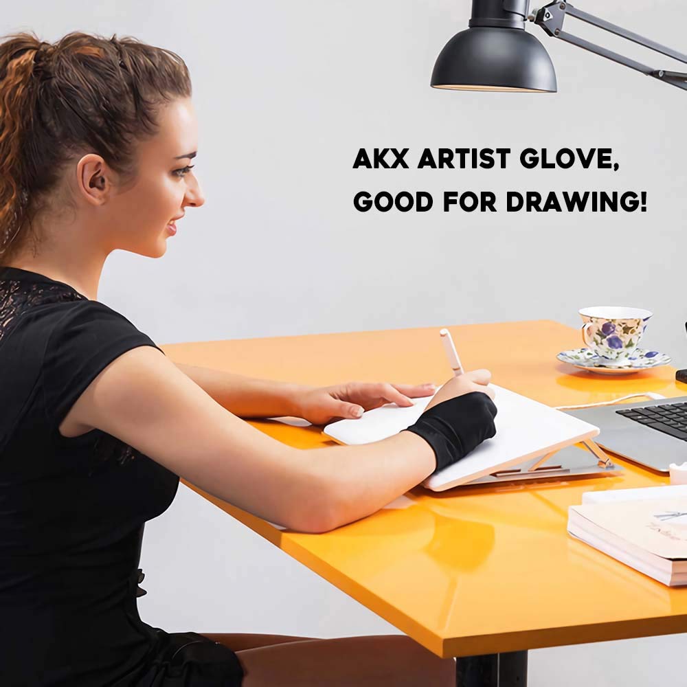 AKX Artist Glove, Palm Rejection Drawing Glove for Graphic Tablet, iPad - Smudge Guard, 2-Finger, Good for Left and Right Hand (Black, Medium, 2 Pack)