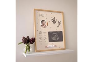 Petit Artichaut Baby Birth Keepsake Frame – Newborn Memory Frame with Photo, Ultrasound & Hospital Bracelet Display, Baby Han