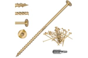 PuCiss #14×5 Inch Lag Screws,50pcs Structural Wood Screws,Heavy-Duty Outdoor Deck,Construction,Timber,Framing Screws,Rust Resistant Bronze Ceramic Coating,Torx Bit Included